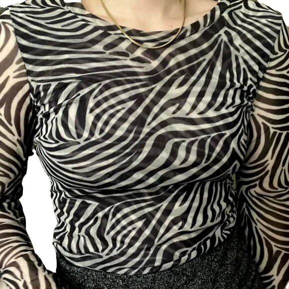 Vintage Guess Zebra Print Mesh Long Sleeve Top - Picture 2 of 4